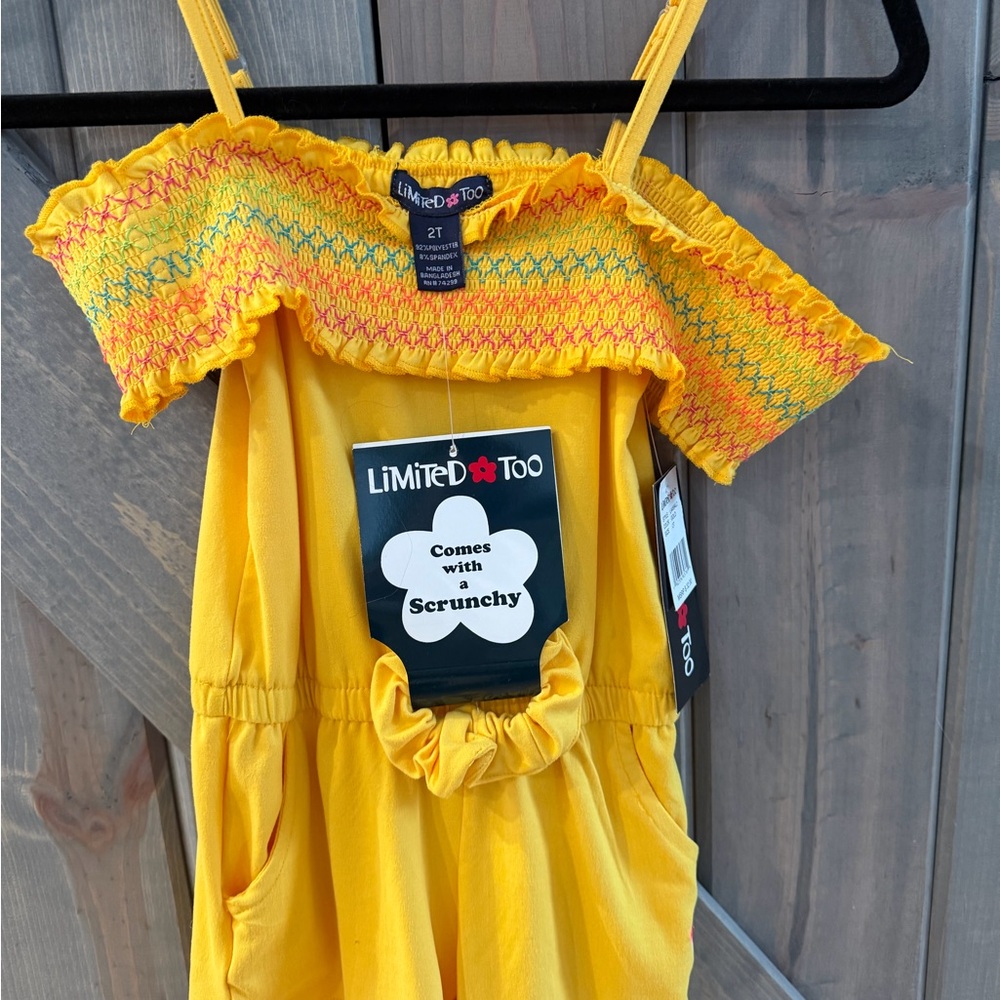Limited Too NWT Yellow Smoked Romper Size 2T includes matching Scrunchie